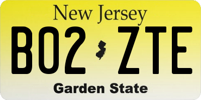 NJ license plate B02ZTE