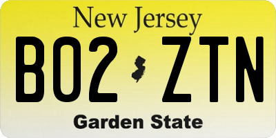 NJ license plate B02ZTN
