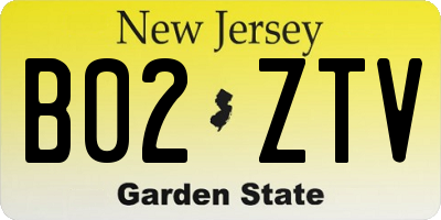 NJ license plate B02ZTV