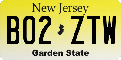 NJ license plate B02ZTW
