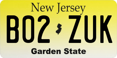 NJ license plate B02ZUK