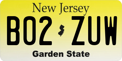 NJ license plate B02ZUW