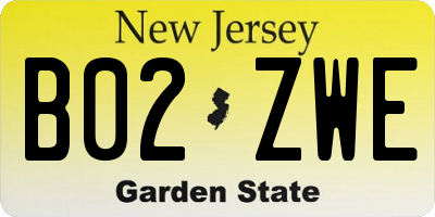 NJ license plate B02ZWE