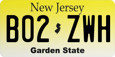 NJ license plate B02ZWH