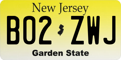 NJ license plate B02ZWJ