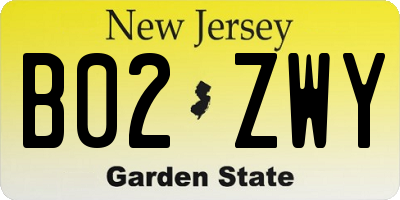 NJ license plate B02ZWY