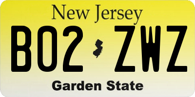 NJ license plate B02ZWZ