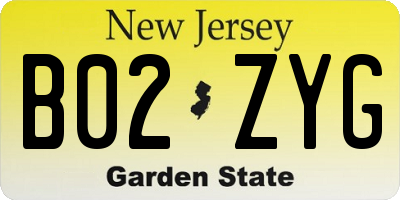 NJ license plate B02ZYG
