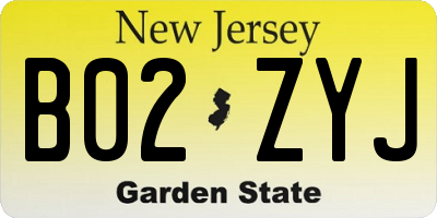 NJ license plate B02ZYJ