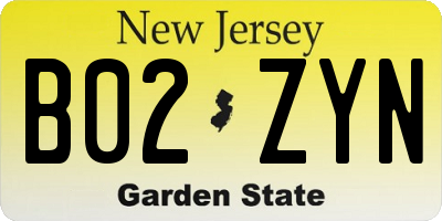 NJ license plate B02ZYN