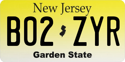 NJ license plate B02ZYR