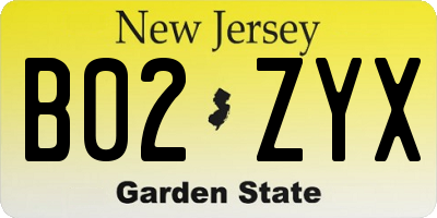 NJ license plate B02ZYX