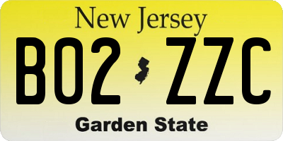 NJ license plate B02ZZC