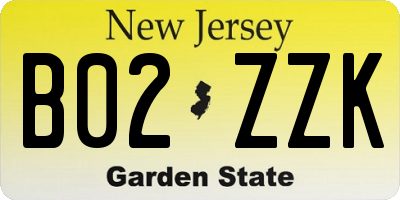 NJ license plate B02ZZK