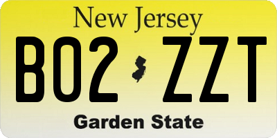 NJ license plate B02ZZT