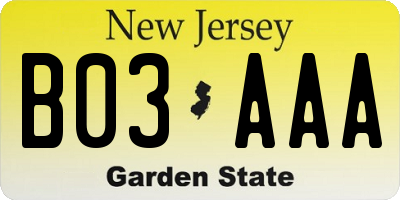NJ license plate B03AAA