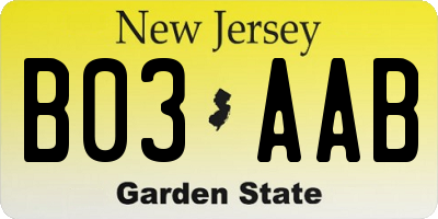 NJ license plate B03AAB