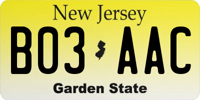 NJ license plate B03AAC