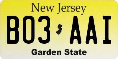 NJ license plate B03AAI
