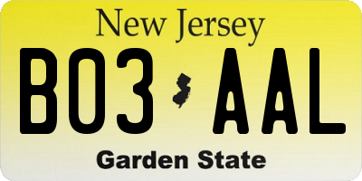 NJ license plate B03AAL