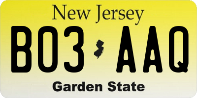 NJ license plate B03AAQ