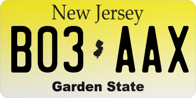 NJ license plate B03AAX