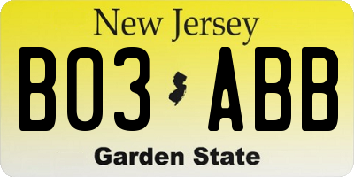 NJ license plate B03ABB