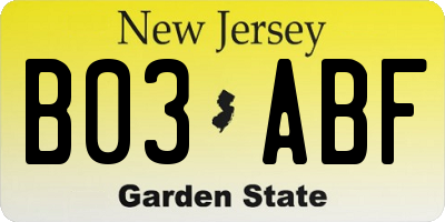 NJ license plate B03ABF