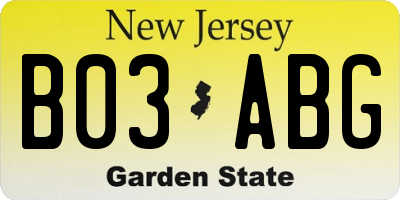 NJ license plate B03ABG