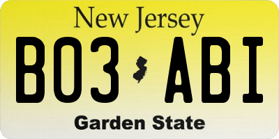NJ license plate B03ABI