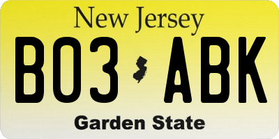 NJ license plate B03ABK