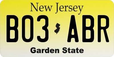 NJ license plate B03ABR