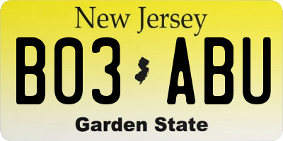 NJ license plate B03ABU