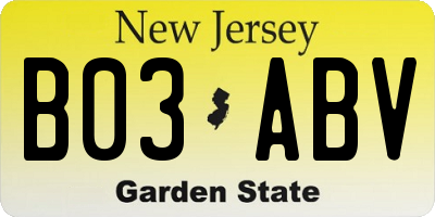 NJ license plate B03ABV