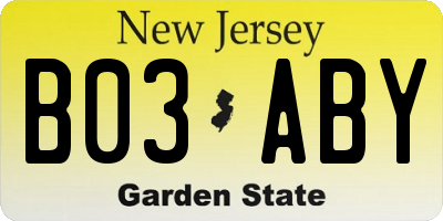 NJ license plate B03ABY