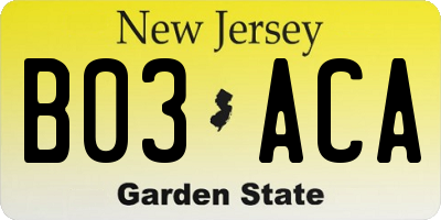 NJ license plate B03ACA