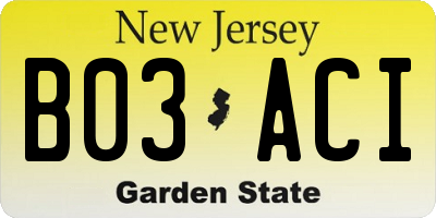 NJ license plate B03ACI