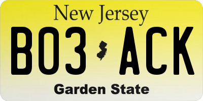 NJ license plate B03ACK