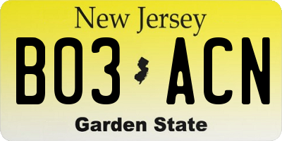 NJ license plate B03ACN
