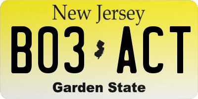 NJ license plate B03ACT