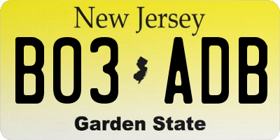 NJ license plate B03ADB