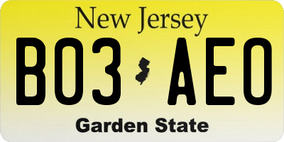 NJ license plate B03AEO