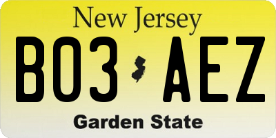 NJ license plate B03AEZ