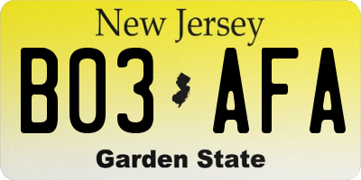 NJ license plate B03AFA