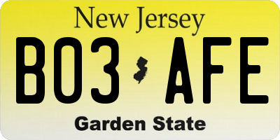 NJ license plate B03AFE
