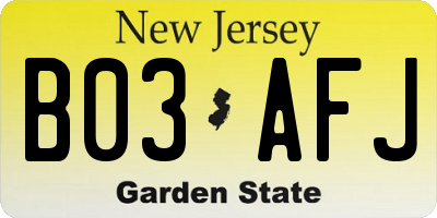 NJ license plate B03AFJ