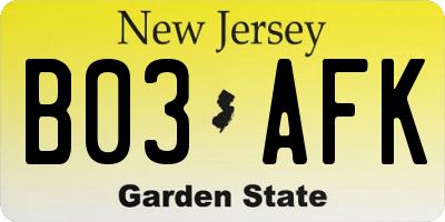 NJ license plate B03AFK
