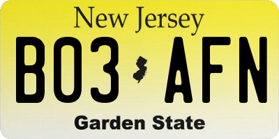 NJ license plate B03AFN