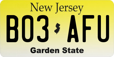 NJ license plate B03AFU
