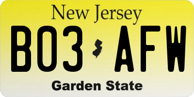 NJ license plate B03AFW